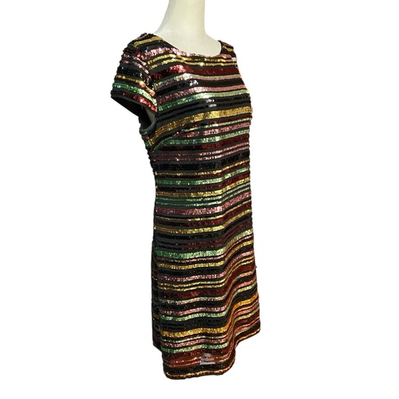 Vince Camuto Multicolor Sequin Striped Dress Size 8 Cap Sleeves Cocktail Party - Picture 6 of 13